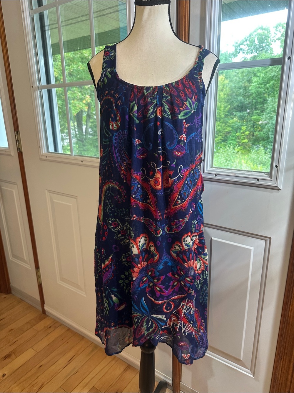 Desigual Navy Floral Paisley Sleeveless Shift Dress with Multicolor Accents